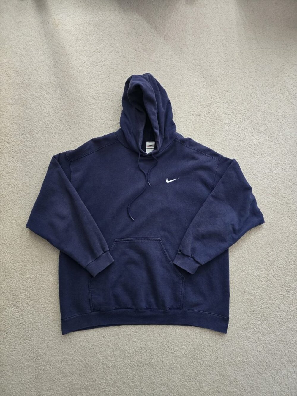 Vintage 90s Nike Embroidered Navy Blue Neck Hoodie Made In USA XL
